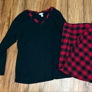 Charter Club Womens Flannel 2 Pc Long Sleeve XXL Buffalo Plaid/ Black Pajama Set